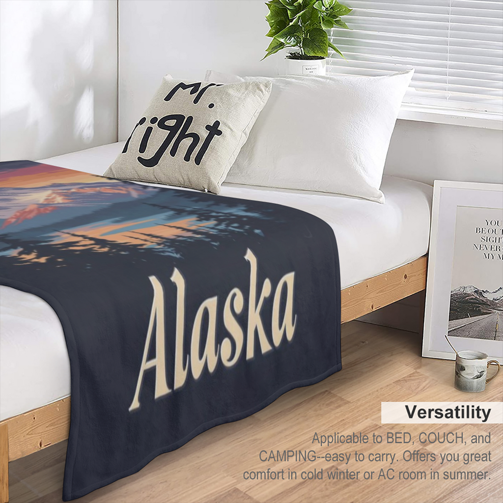 Alaska Mountain Sunset Poster B6785777 Flannel Throw Blanket - Hypoallergenic, Machine Washable, Gift for Family & Friends