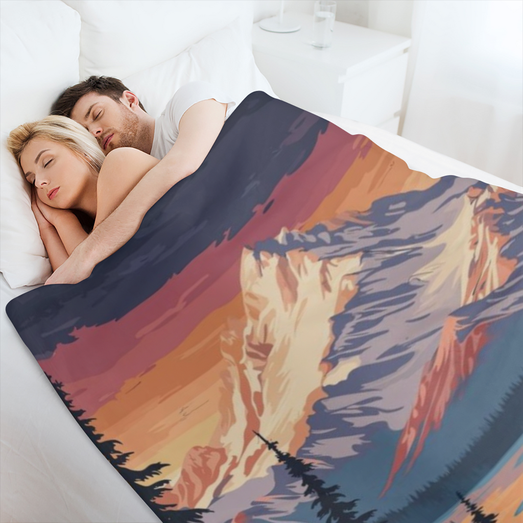 Alaska Mountain Sunset Poster B6785777 Flannel Throw Blanket - Hypoallergenic, Machine Washable, Gift for Family & Friends