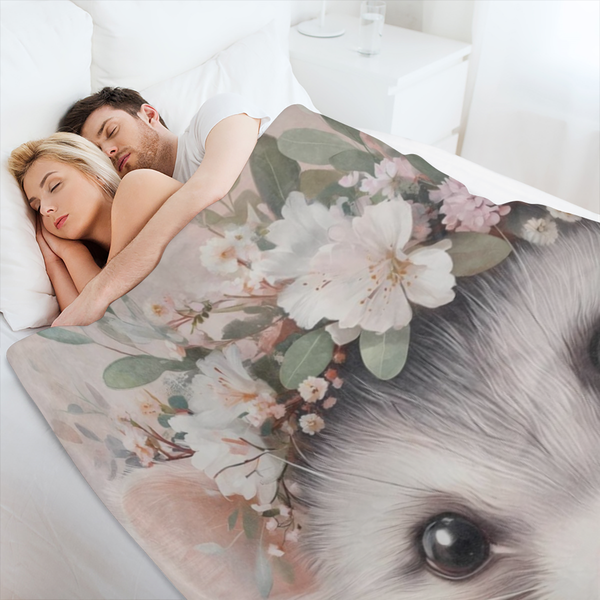 Cute Possum Blanket Adorable Sweet Opossum Flower Crown Fleece Throw, Gifts for Kids Adult, Soft And Warm, Lightweight, for Modern Decor, Animal Lovers, and Room Home Accents