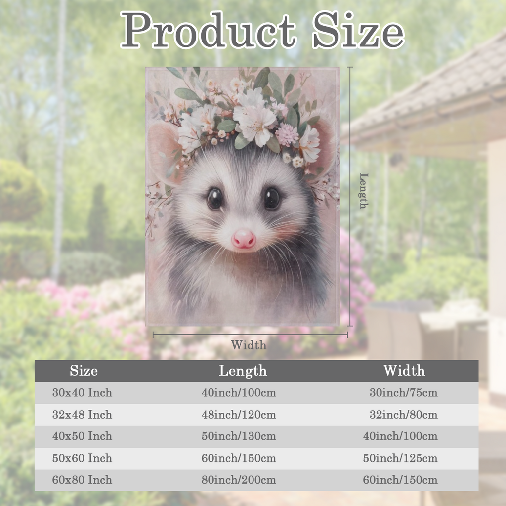 Cute Possum Blanket Adorable Sweet Opossum Flower Crown Fleece Throw, Gifts for Kids Adult, Soft And Warm, Lightweight, for Modern Decor, Animal Lovers, and Room Home Accents