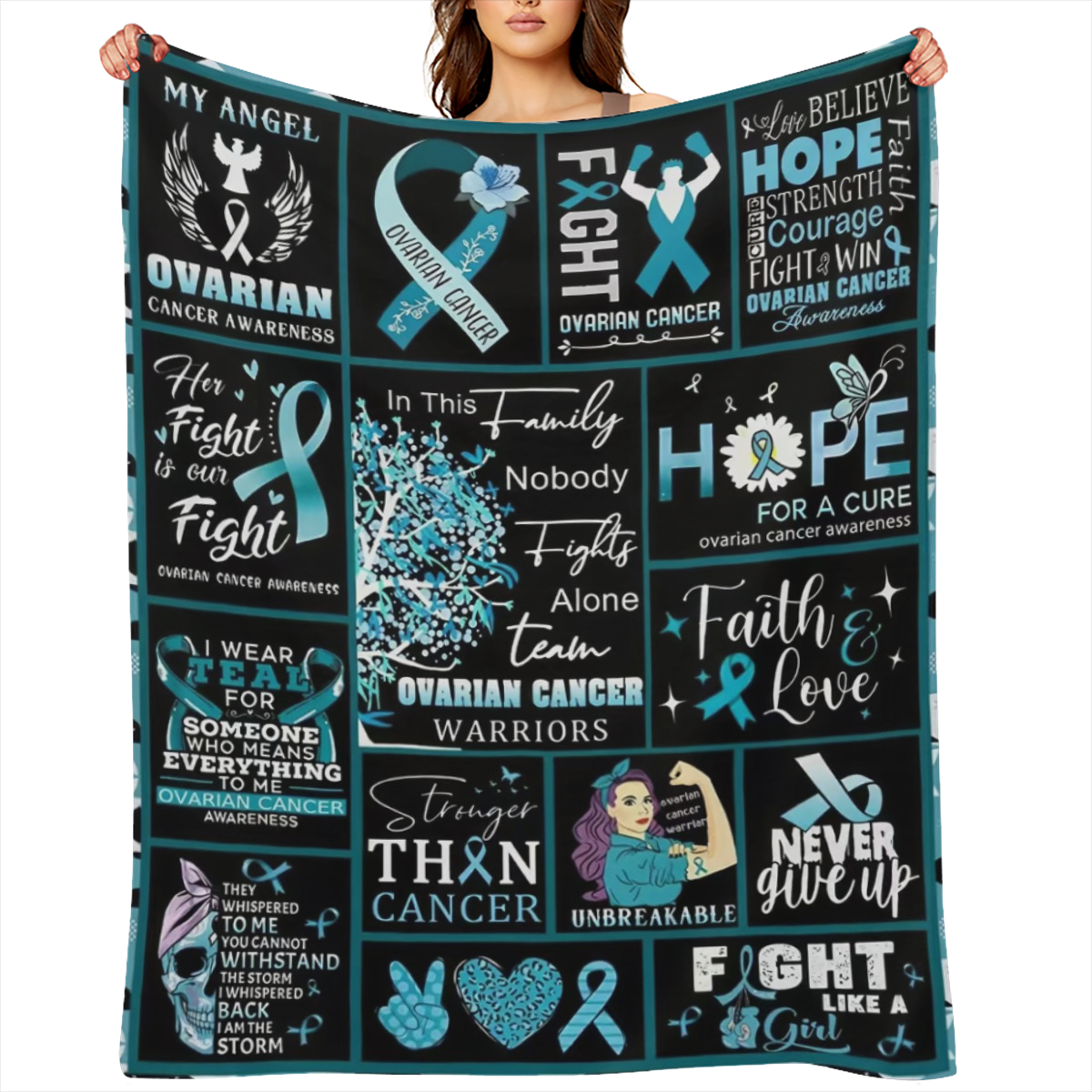 1pc Cancer Warrior Fights Cancer Blue Flannel Throw Blanket, Digitally Printed Lunch Blanket, Small Sofa Bedding for World Cancer Day Decor Gift