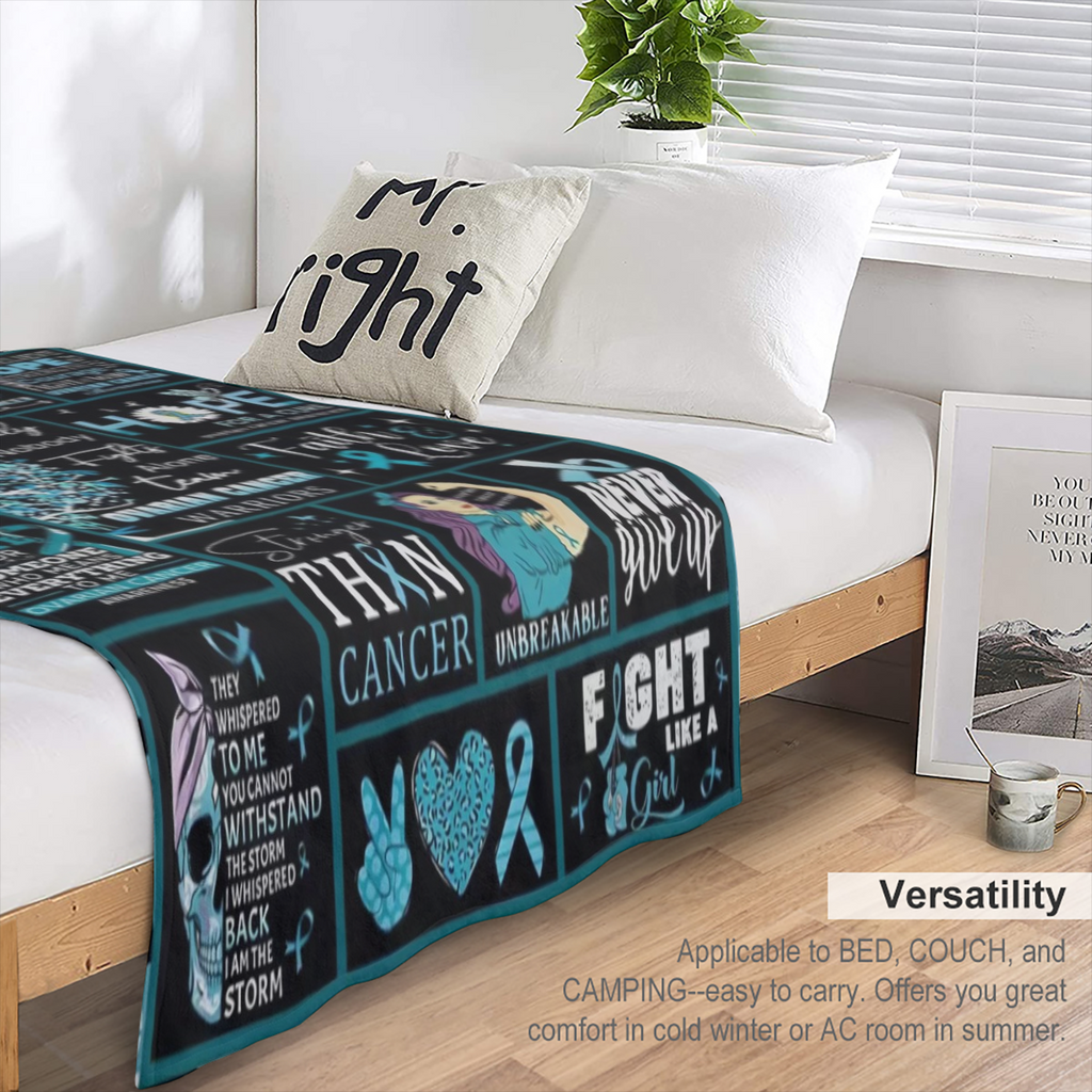 1pc Cancer Warrior Fights Cancer Blue Flannel Throw Blanket, Digitally Printed Lunch Blanket, Small Sofa Bedding for World Cancer Day Decor Gift