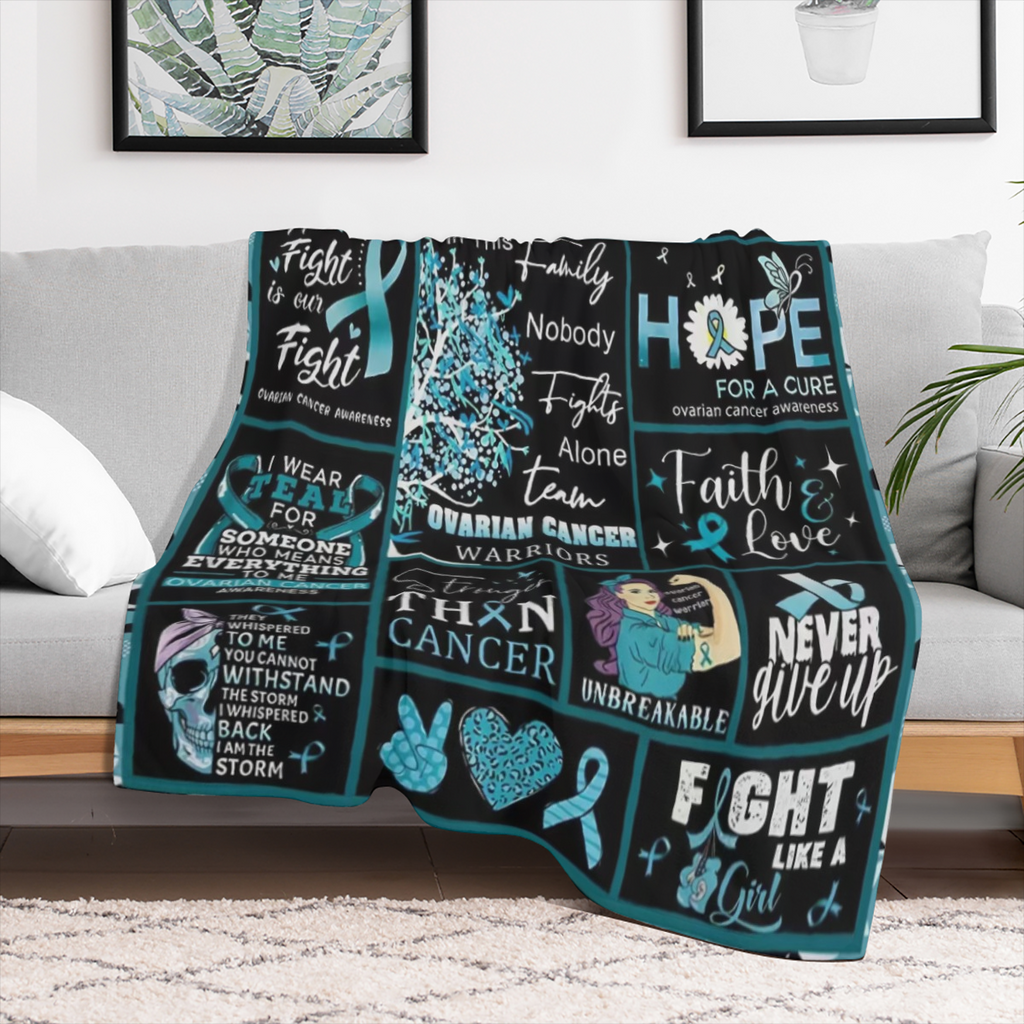 1pc Cancer Warrior Fights Cancer Blue Flannel Throw Blanket, Digitally Printed Lunch Blanket, Small Sofa Bedding for World Cancer Day Decor Gift