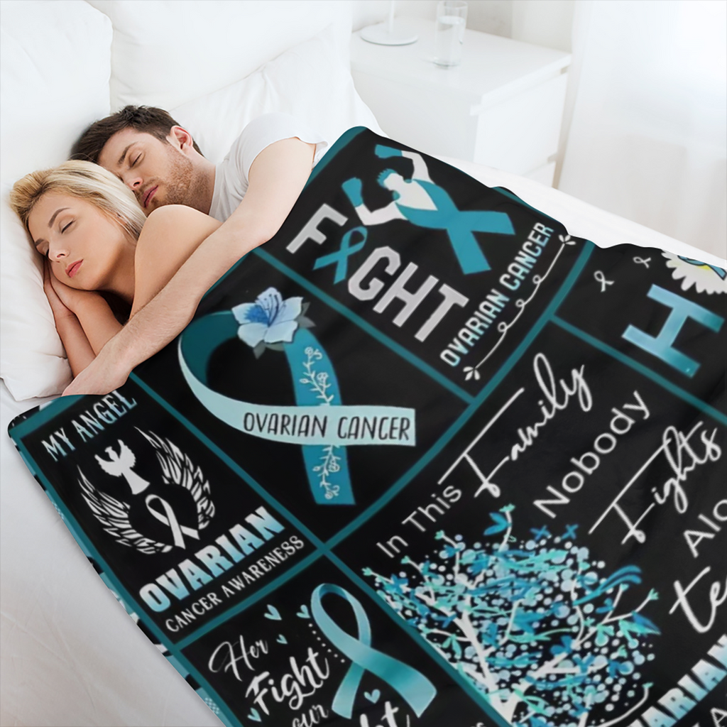 1pc Cancer Warrior Fights Cancer Blue Flannel Throw Blanket, Digitally Printed Lunch Blanket, Small Sofa Bedding for World Cancer Day Decor Gift
