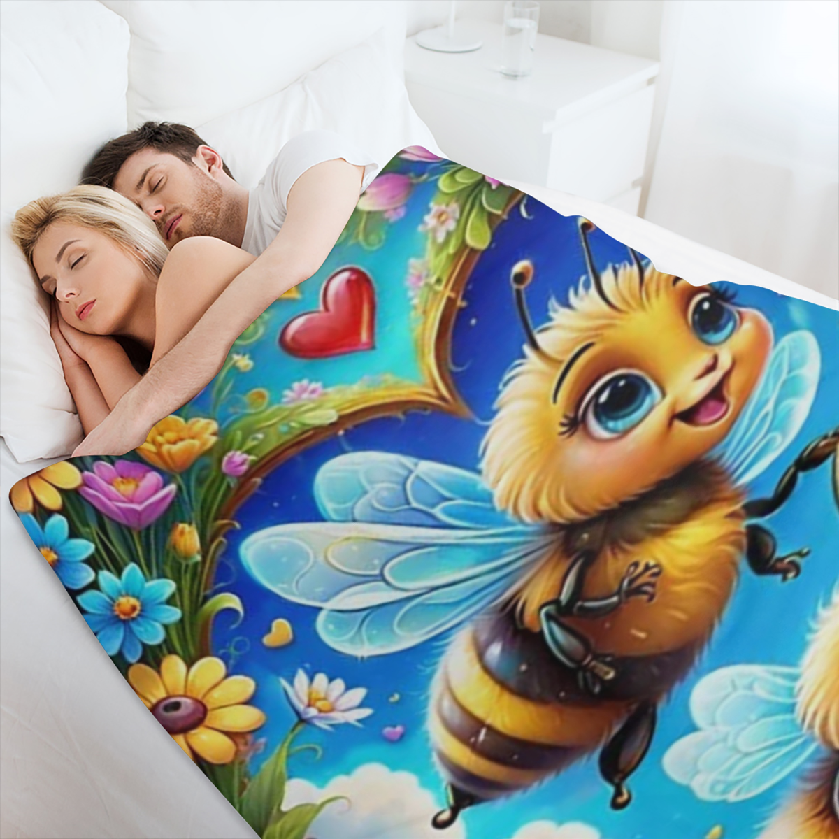 Manta de Franela con Tem¨¢tica de Abejas Acogedoras - Suave, C¨¢lida y Vers¨¢til para Sof¨¢, Cama, Oficina y Viajes - Lavable a M¨¢quina, Comodidad para Todas las Estaciones, Abejas Trabajadoras