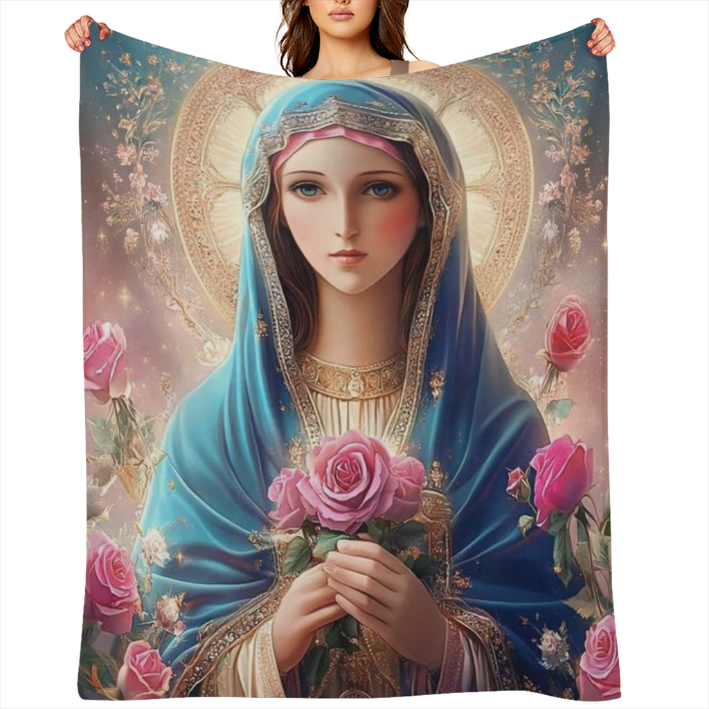 1pc Blanket Set Catholic wallpaper of the holy mary holding super soft plush blanket printed blanket suitable for sofa car picnic travel living room warm blanket machine washable durable easy care per