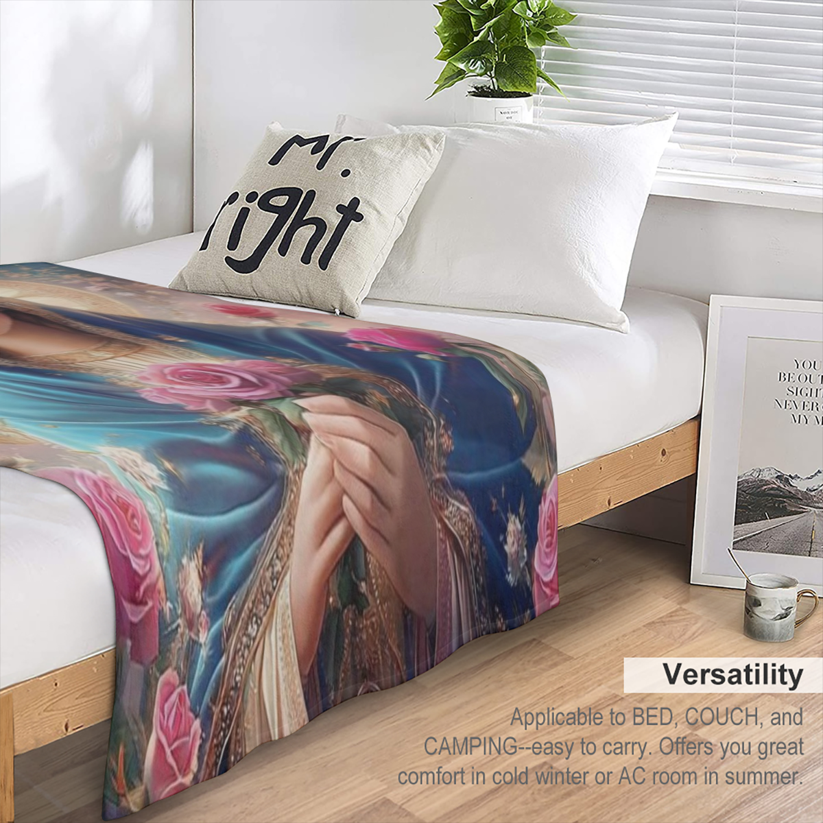 1pc Blanket Set Catholic wallpaper of the holy mary holding super soft plush blanket printed blanket suitable for sofa car picnic travel living room warm blanket machine washable durable easy care per