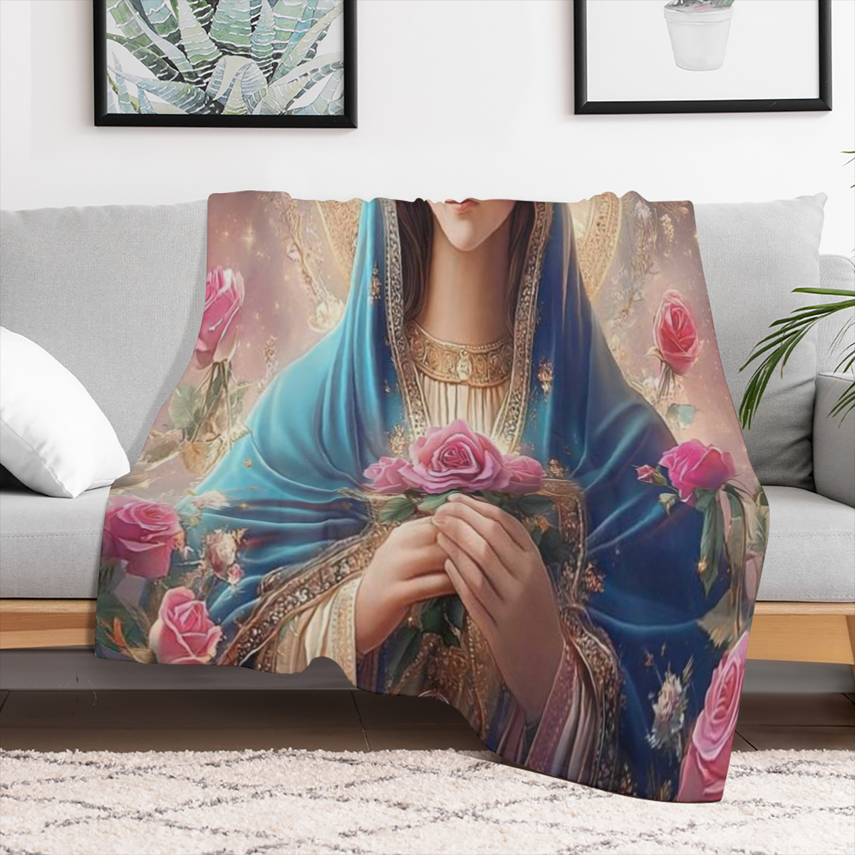 1pc Blanket Set Catholic wallpaper of the holy mary holding super soft plush blanket printed blanket suitable for sofa car picnic travel living room warm blanket machine washable durable easy care per