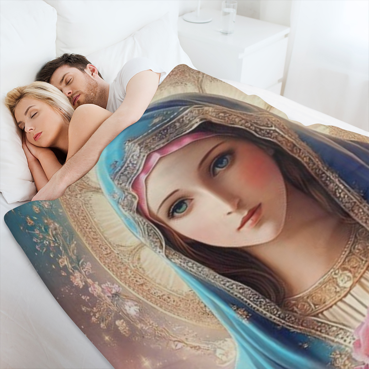 1pc Blanket Set Catholic wallpaper of the holy mary holding super soft plush blanket printed blanket suitable for sofa car picnic travel living room warm blanket machine washable durable easy care per