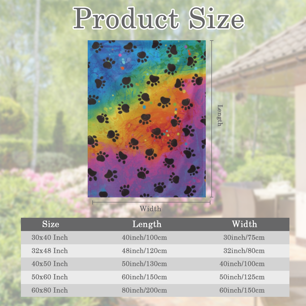 Black Paw Print Rainbow Lightweight Flannel Blanket, Soft Warm Throw Blanket for Couch, Bed, Sofa
