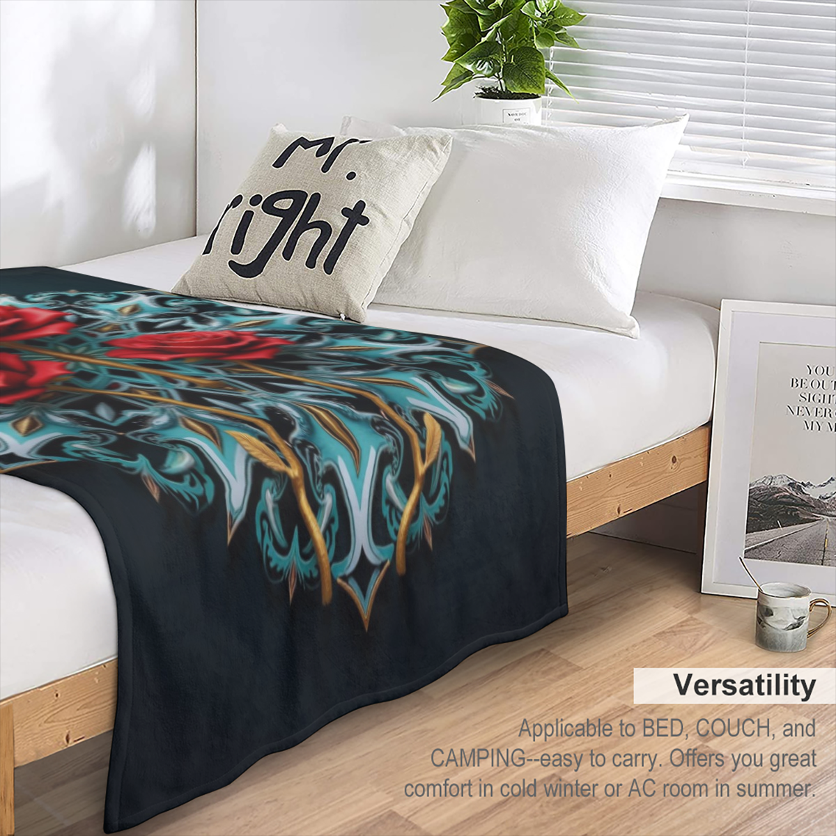 Contemporary Blue Cartoon Pattern Flannel Fleece Throw Blanket - Soft, Warm, Lightweight for Sofa, Bed, Travel, Camping - All- Season Knitted Polyester Blanket for Home, Office, and Living Room Comfor