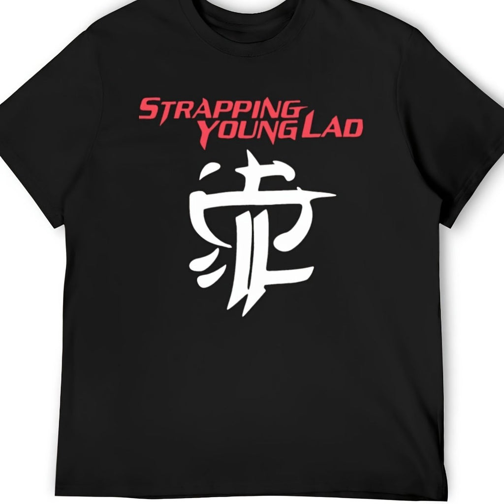 Men's Strapping Young Lad Band T-Shirt - Heavy-Duty 220gsm 100% Cotton Vintage Music Tee with Bold White Logo Print, Regular Fit Short Sleeve Shirt for Concerts & Casual Wear