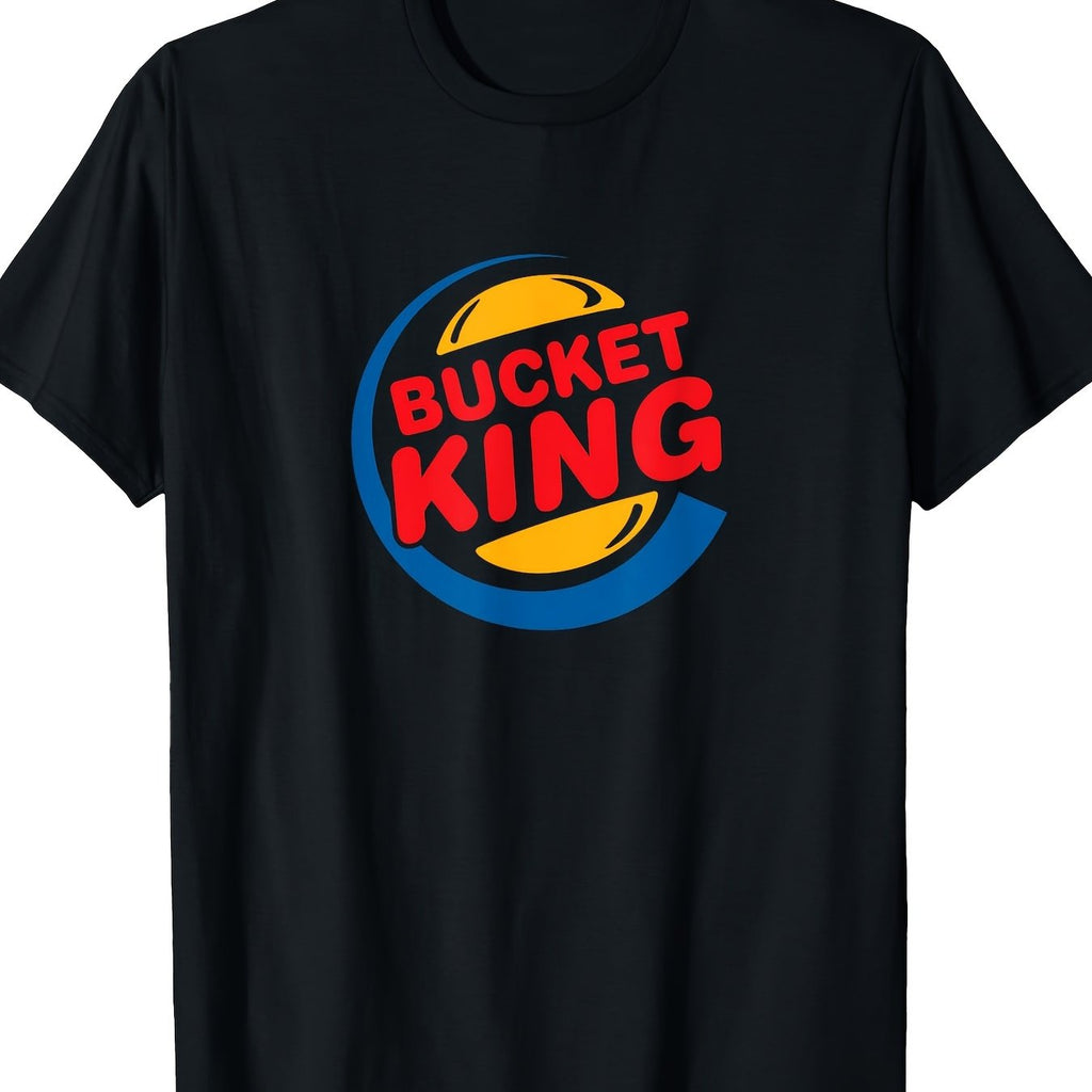 Bucket King Basketball T-Shirt with Hoops King Design - Loose Fit Casual Short Sleeve Shirt, Basketball Culture Apparel for Fans & Casual Attire - 200g