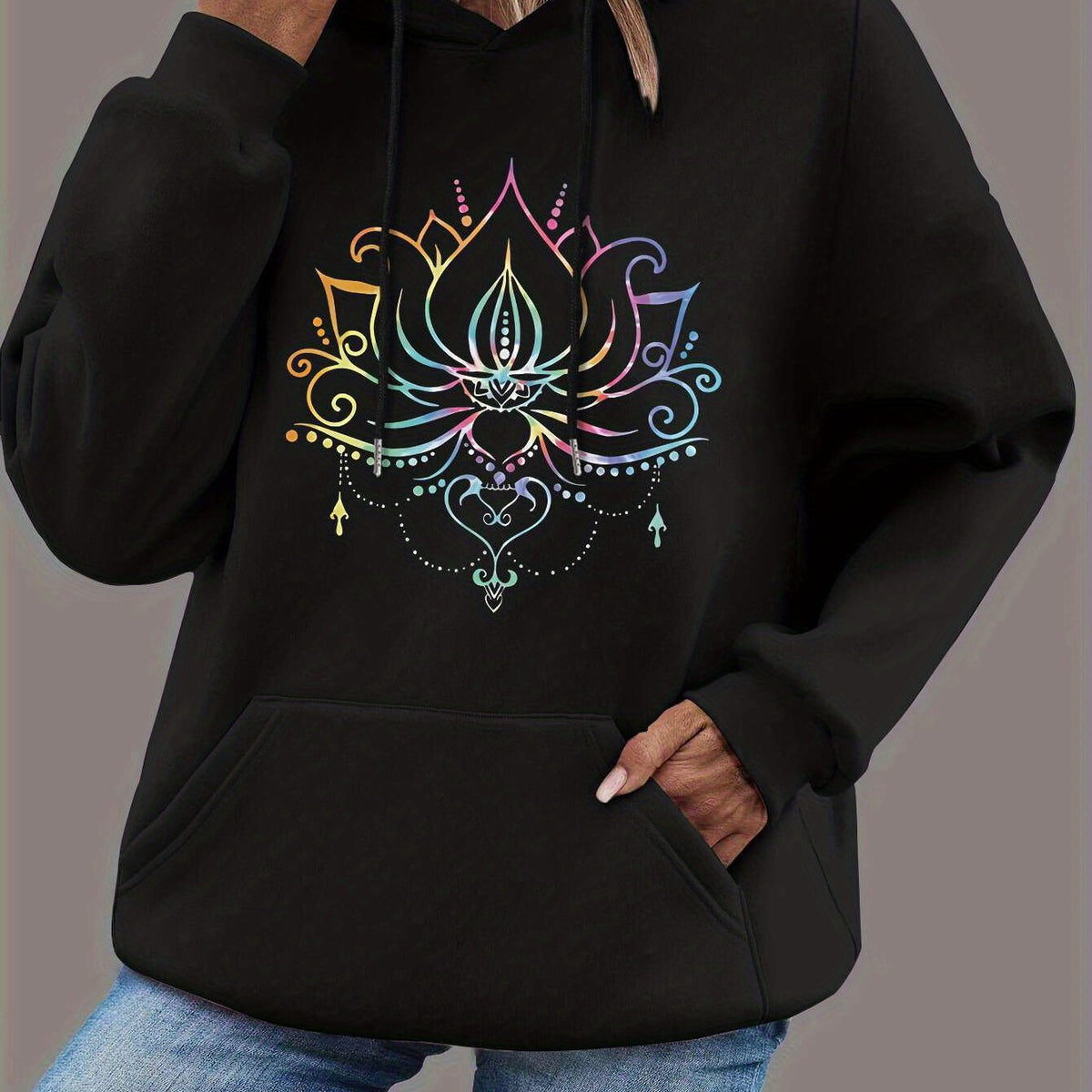Women's Black Lotus Flower Hoodie