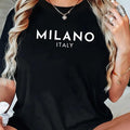 Milano Italy Graphic T-Shirt - Casual Crew Neck Short Sleeve Tee with Italian Flag Design, Machine Washable, Black, Summer Outdoor Wear for Men & Women, Italian Tshirt