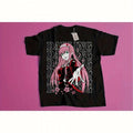 Waifu Material Anime T-Shirt Darling Anime Black Tee with Pink Hair & Red Eyes Design - Cotton, 230g