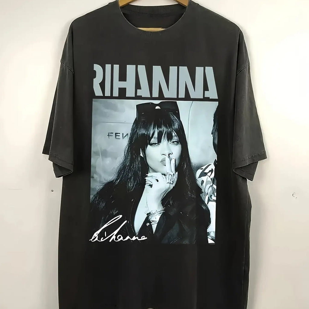 Women's Rihanna Signature T-Shirt Portrait & Autograph-Style Logo