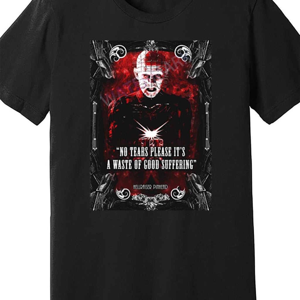 Men's Hellraiser Pinhead Quote T-Shirt - "A Lifeless Body" Pinhead Design, Black Cotton Gothic Horror Movie Tee, Iconic Pinhead Face & Name Print, Casual Round Neck Shirt for Hellraiser Fans