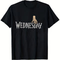 Men's Wednesday T-Shirt Halloween Themed with White Lettering & Wednesday Addams Inspired Hand Print