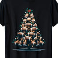 's Football Christmas Tree T-Shirt Black with White & Brown