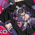 HOT Unisex Anime T-Shirt - Black Waifu Material Graphic Tee with Vibrant Purple & Pink Art, Slim Fit Bohemian Style, Machine Washable Casual Shirt for Adults, Anime Fan Gift, Anime Clothes
