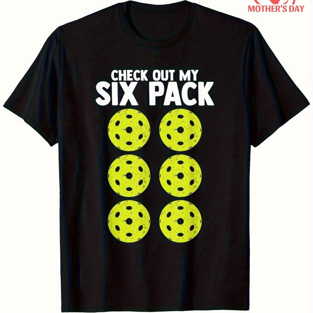 Funny "Check Out My Six-Pack Abs" Pickleball T-Shirt - 100% Cotton Soft Crew Neck Unisex Tee with Abdominal Design Suitable for Pickleball Players, Machine Washable Casual & Sports Wear, S-XXXL Sizes - Funny Gift for Men & Women