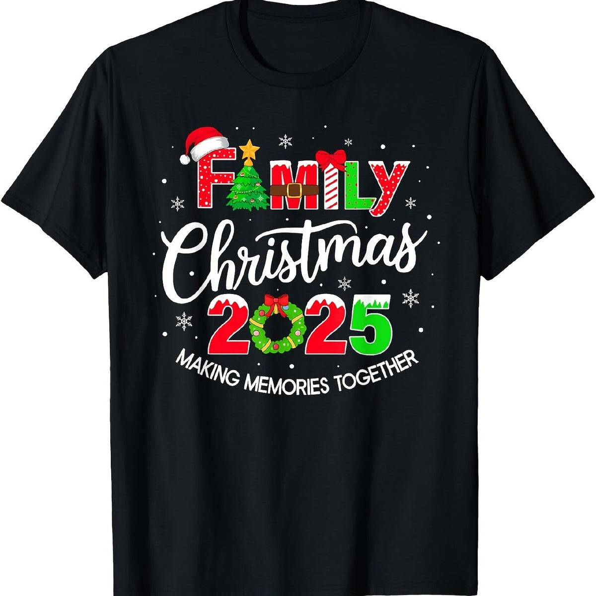 Family Christmas 2025 Matching Group T-Shirts Unisex with Festive Santa & Snowflake Print