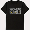 "How to Pick Up Chicks" T-Shirt for Men Black Tee with Cartoon Chicken Design
