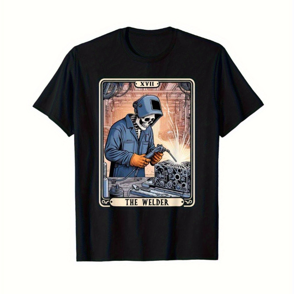 Men's Plus-Size Flame Retardant Welding Jacket - 100% Cotton FR Workwear with Welder Graphic Print, Fire-Resistant Welding Clothes for Professional & DIY Welding Gear, Machine Washable (Jacket Only - PPE Apparel)