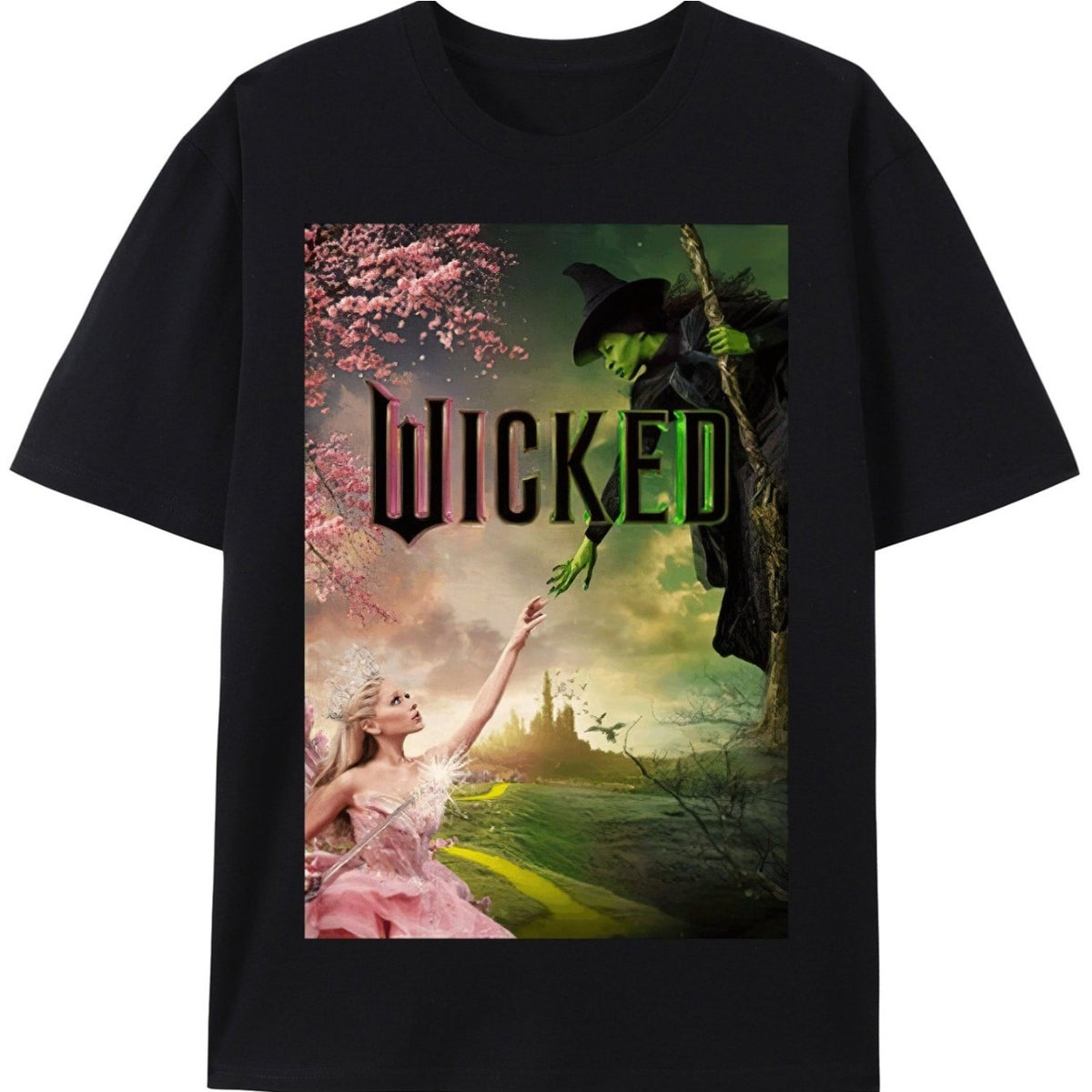 Wicked Musical Elphaba & Glinda Graphic T-Shirt - Oversized Loose Fit Crew Neck, Non-Stitch Fabric, Vibrant Wicked Witch & Glinda Print, Plus Size Casual Tee for Adults, All-Season Comfort, Machine Washable, Perfect for Halloween & Broadway Fans (El