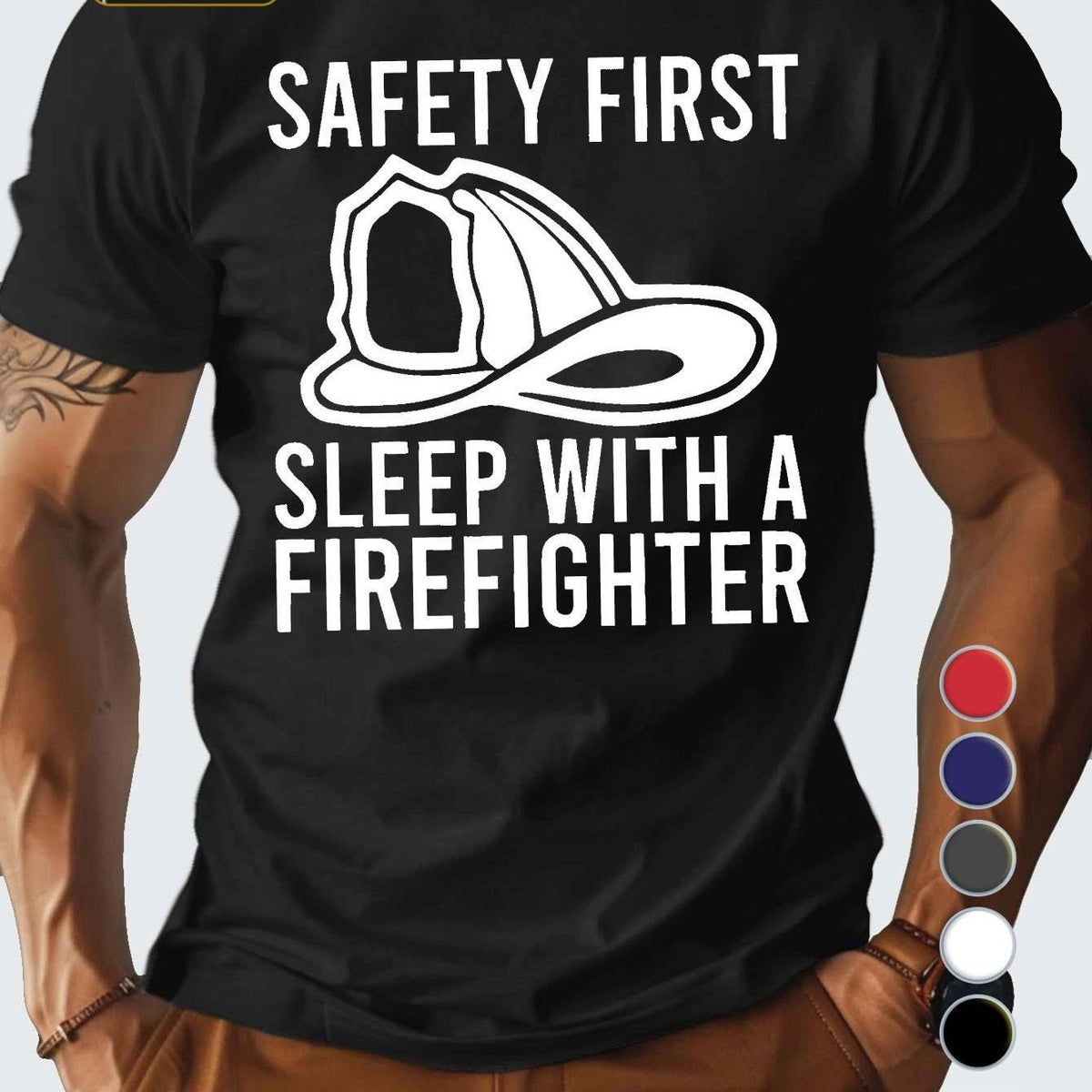 T-shirt Homme "Sécurité d'Abord" avec Imprimé Pompier - 100% Coton, Col Rond Décontracté, Légèrement Extensible, Tricot Toutes Saisons, Coupe Standard à Manches Courtes