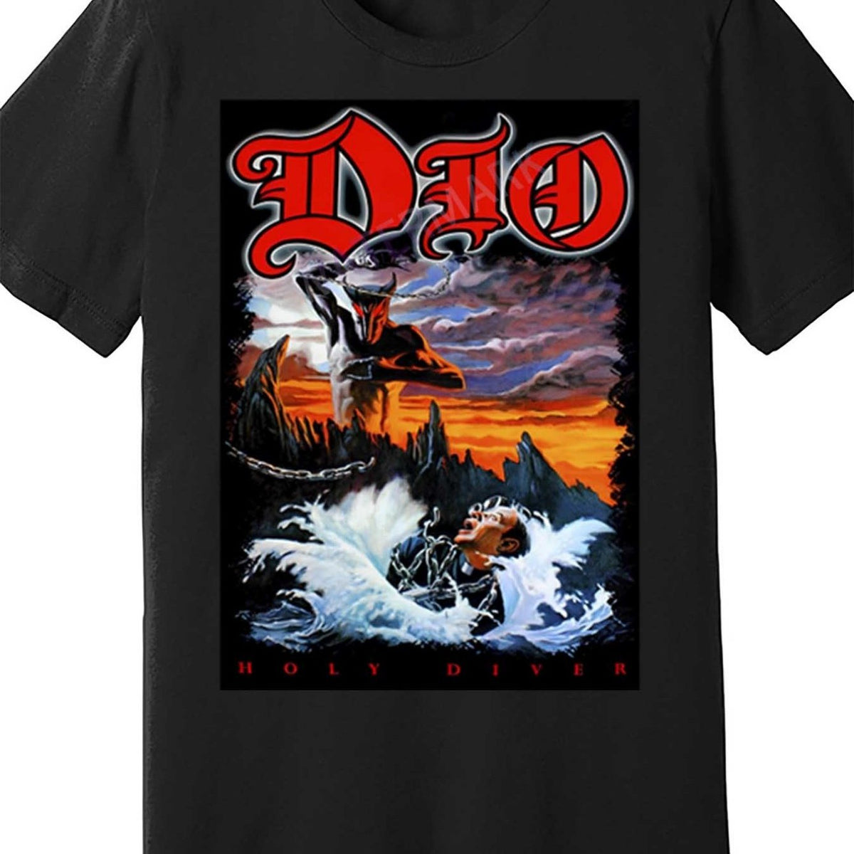 T-Shirt Graphique Homme Dio Holy Diver Jeu Vidéo & RPG - Impression Logo Iconique, 100% Coton Col Rond Décontracté Toutes Saisons, Vêtement Fan