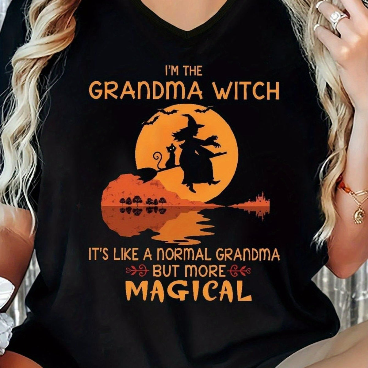 Women'S Summer Casual Top with a Round Neck, Featuring a Classic And Minimalist Design, Stylish And Versatile, Grandma Witch Magic T-Shirt. for Halloween
