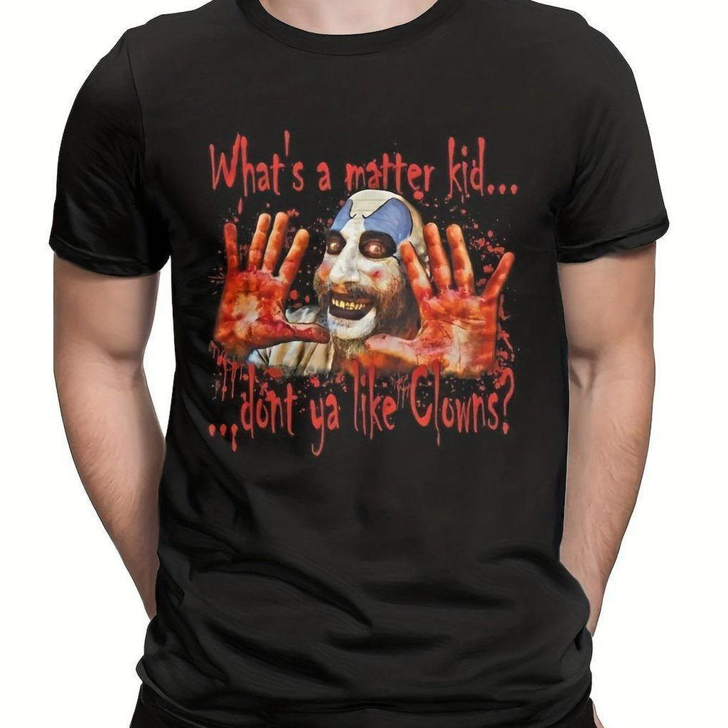 Mens Horror-Themed Pure Cotton T-Shirt with Whats a Matter? Graphic & Captain Spaulding Design - Black Casual Short Sleeve Round Neck Tee for Halloween, Horror Fans, Casual Wear & Themed Events - All-Season Comfort Fit( Machine Washable) - Ideal for