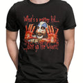 Mens Horror-Themed Pure Cotton T-Shirt with Whats a Matter? Graphic & Captain Spaulding Design - Black Casual Short Sleeve Round Neck Tee for Halloween, Horror Fans, Casual Wear & Themed Events - All-Season Comfort Fit( Machine Washable) - Ideal for