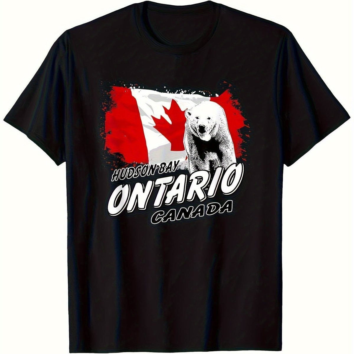 Men's Ontario Canada T-Shirt - Black with Polar Bear & Maple Leaf Design - Soft Breathable Cotton Tee - Casual Canadian Graphic Shirt - Perfect Ontario Souvenir Gift for Casual Attire, Comfortable Fit