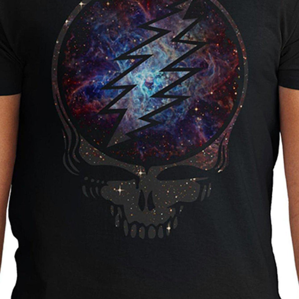 Men's Black Lightning Skull & Cosmic Galaxy Graphic T-Shirt - 100% Cotton Regular Fit Crew Neck Short Sleeve Tee for Big & Tall Adults & Youth, All-Season Casual Wear, Skull T Shirt