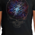 Men's Black Lightning Skull & Cosmic Galaxy Graphic T-Shirt - 100% Cotton Regular Fit Crew Neck Short Sleeve Tee for Big & Tall Adults & Youth, All-Season Casual Wear, Skull T Shirt