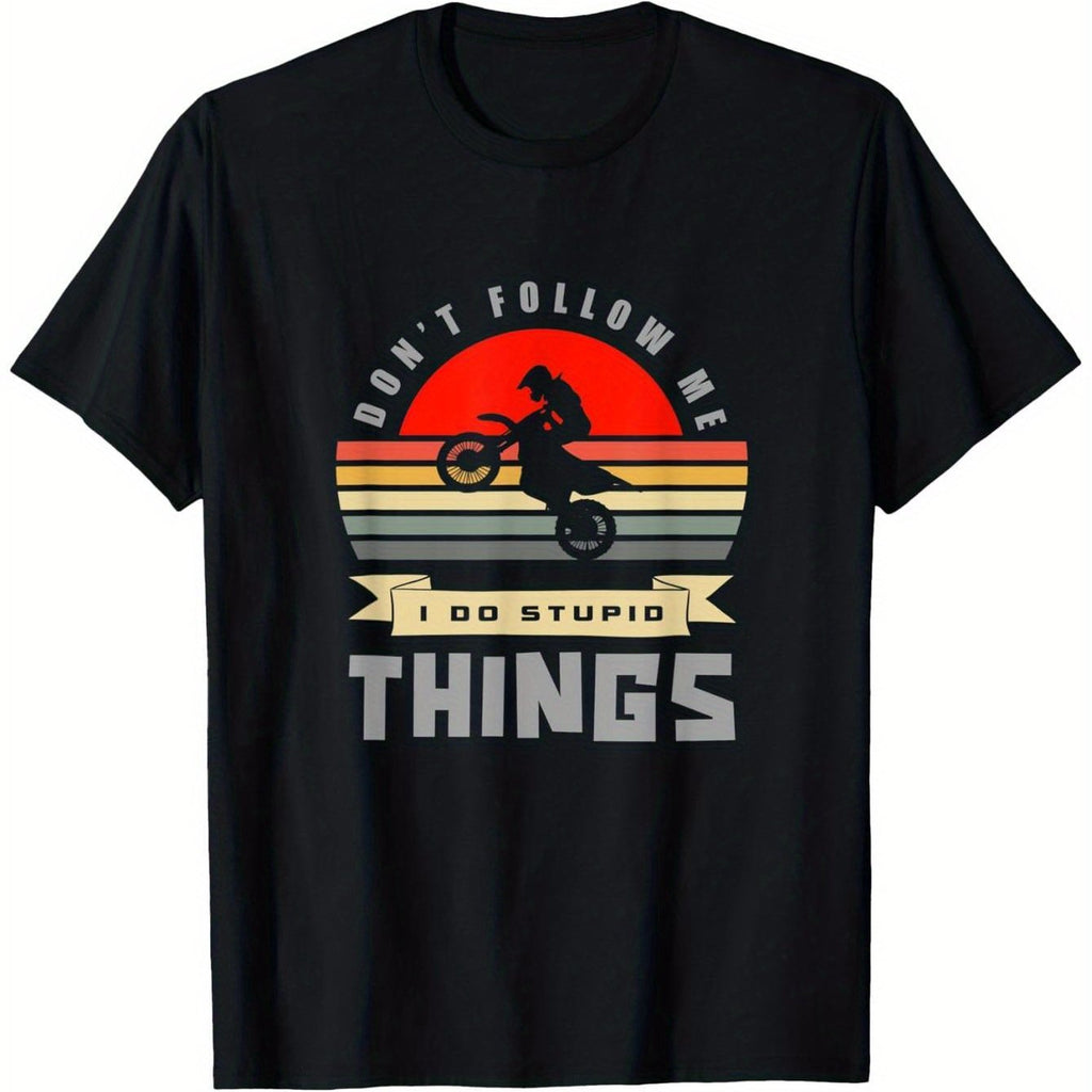 Men's & Unisex Off-Road Motorcycle T-Shirt - Dirt Rider & Mud Track Print, 100% Cotton Motorcycle Stunt Design, All-Season Casual Riding Gear for Dirt Enthusiasts, Apparel