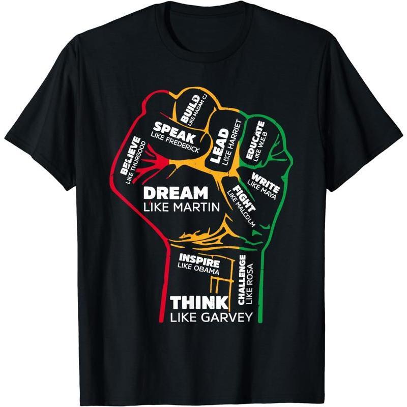 100% Cotton Inspiring Black Leaders Power Fist Hand Black History Month T-Shirt[100% Cotton] Golf Gift T-Shirt For Men And Women