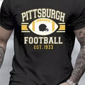 Official Pittsburgh Football Team Logo T-Shirt - Iconic 1933 'P' Letter & Helmet Design, Black Loose-Fit Casual Fan Apparel, Summer Short Sleeve Shirt with Vintage Emblem, PLUS SIZE
