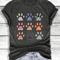 Plus Size, Women's Retro Paw Print T-Shirt - 9-Color Paw Grid Design (Pink/Blue/Black/White/Yellow/Orange/Beige/Brown/Green) Short Sleeve Round Neck Casual Tee, 220gsm All-Season Pet Lover Shirt for Dog & Owners, Christmas & Halloween Outfits