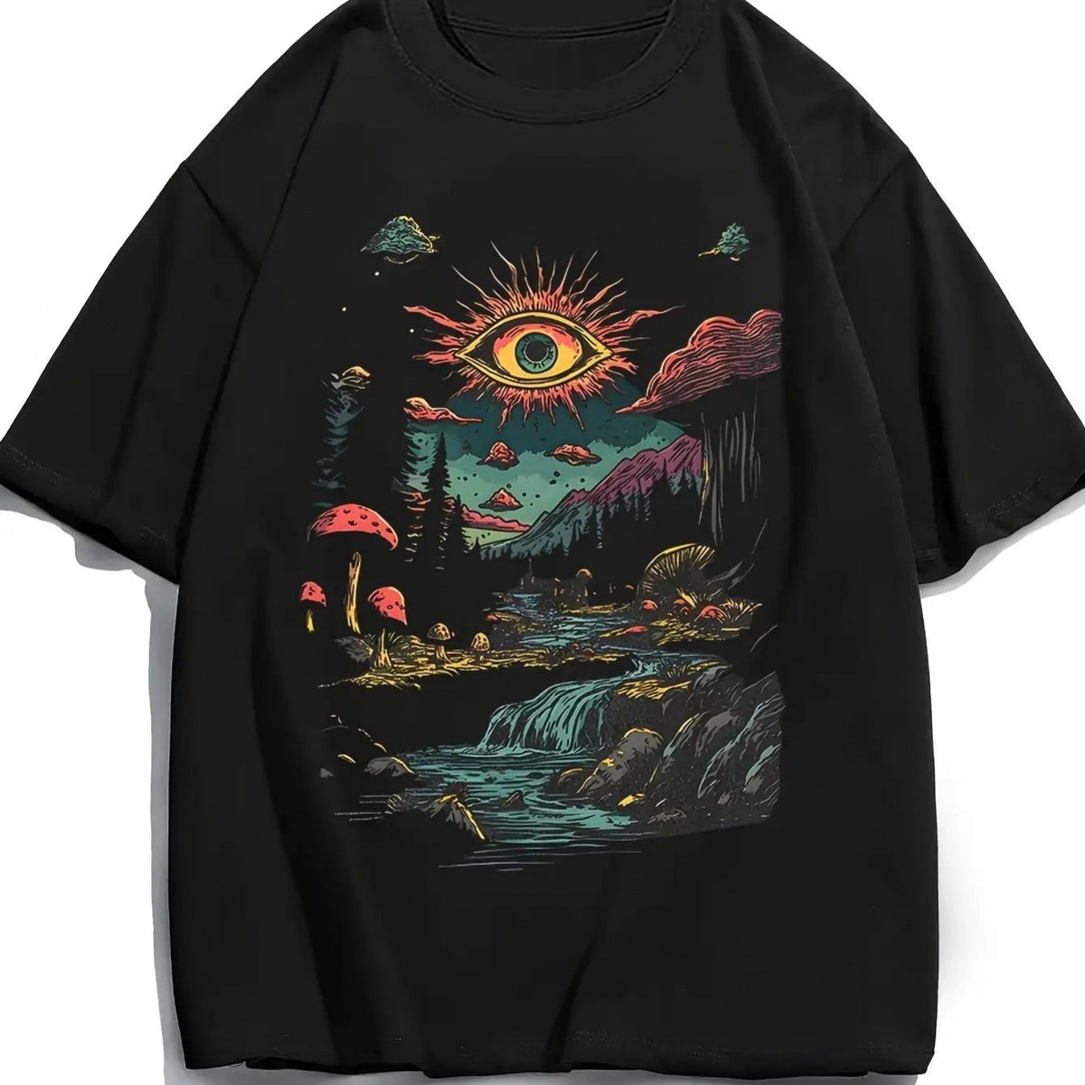 Men's 100% Cotton Celtic Knot & Eye Print T-Shirt - with Multicolor Fantasy Forest Design, Soft Breathable Loose Fit Longline Tee Suitable for Daily Wear, Festivals & Themed Events - Machine Washable Casual Streetwear Year-Round