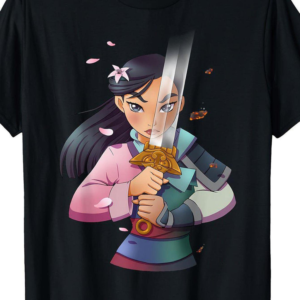 Women's Black T-Shirt with Anime Sword Design - Cotton
