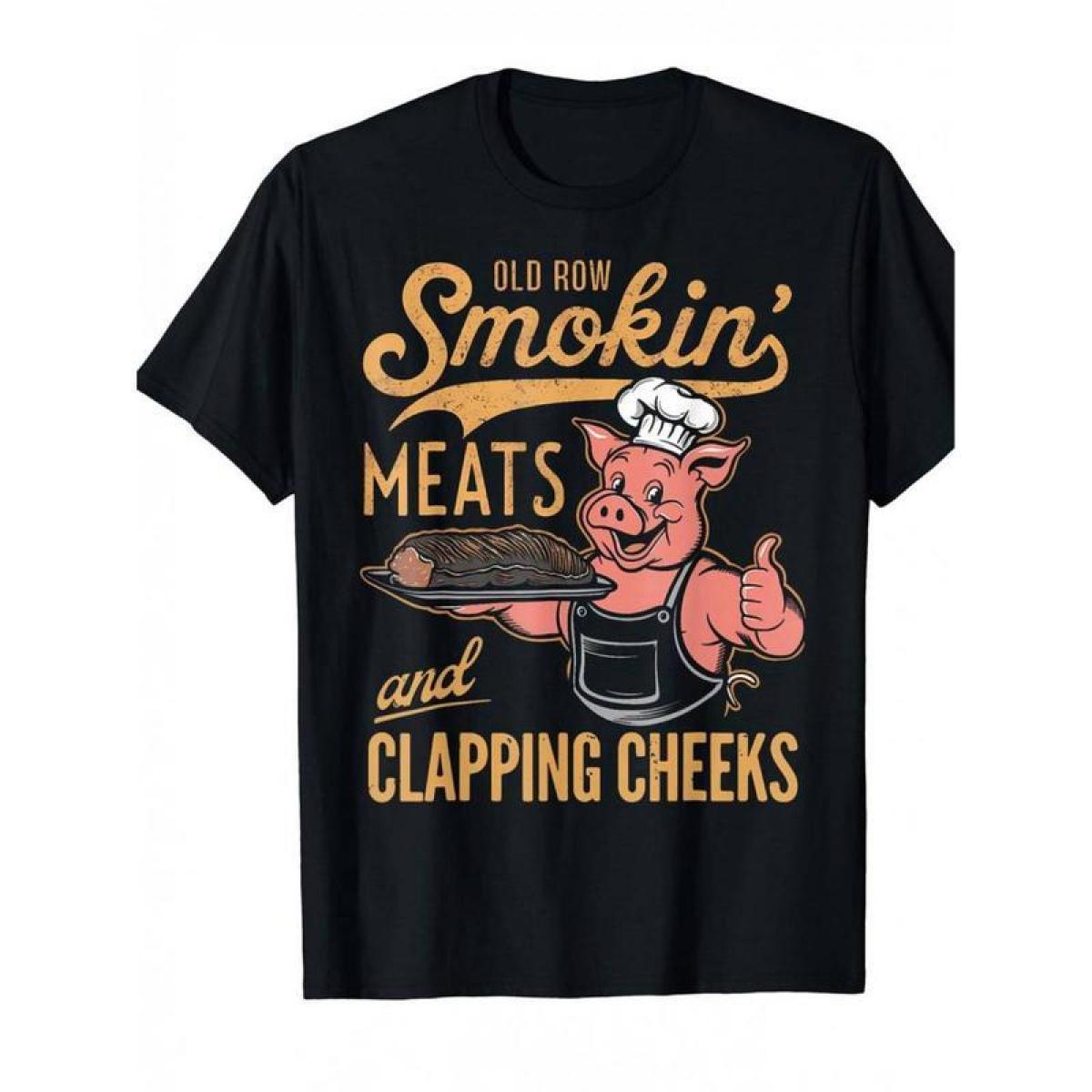 Casual T-shirt Old Row Smokin' Meats & Clapping Cheeks BBQ Enthusiast T-Shirt Menswear Top Graphic Graphic Tees