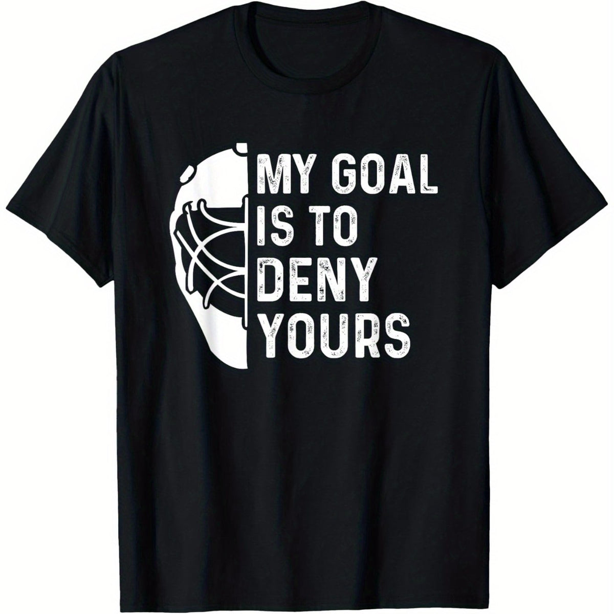 Men's Black Hockey Goalie T-Shirt - Funny "My Goal Is to Reject Yours" Slogan, Goalie & Puck Design, Smooth Fit for Sports Fans, Casual Wear, Machine Washable (Crickets suitable for all-Season)