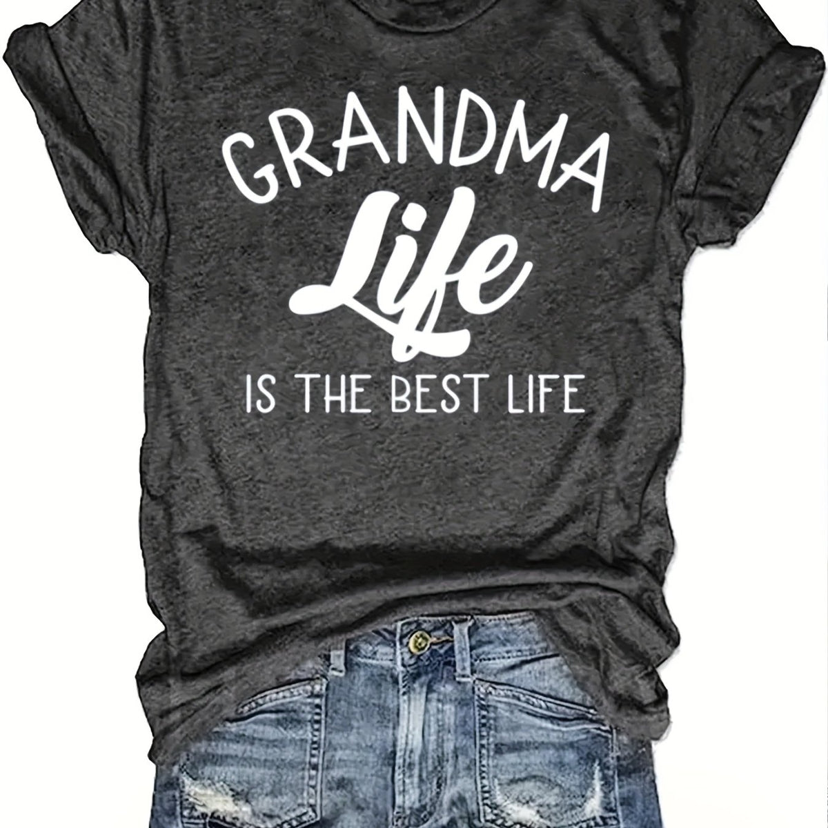 Plus Size, 's Plus Size Grandma Life T-Shirt - Oversized Dark Gray Short Sleeve Top with White "Grandma Life Is The Best Life" Slogan, Casual Gift for Grandma, Mother's Day, Christmas, Family Celebrations - Comfortable Grandma Apparel