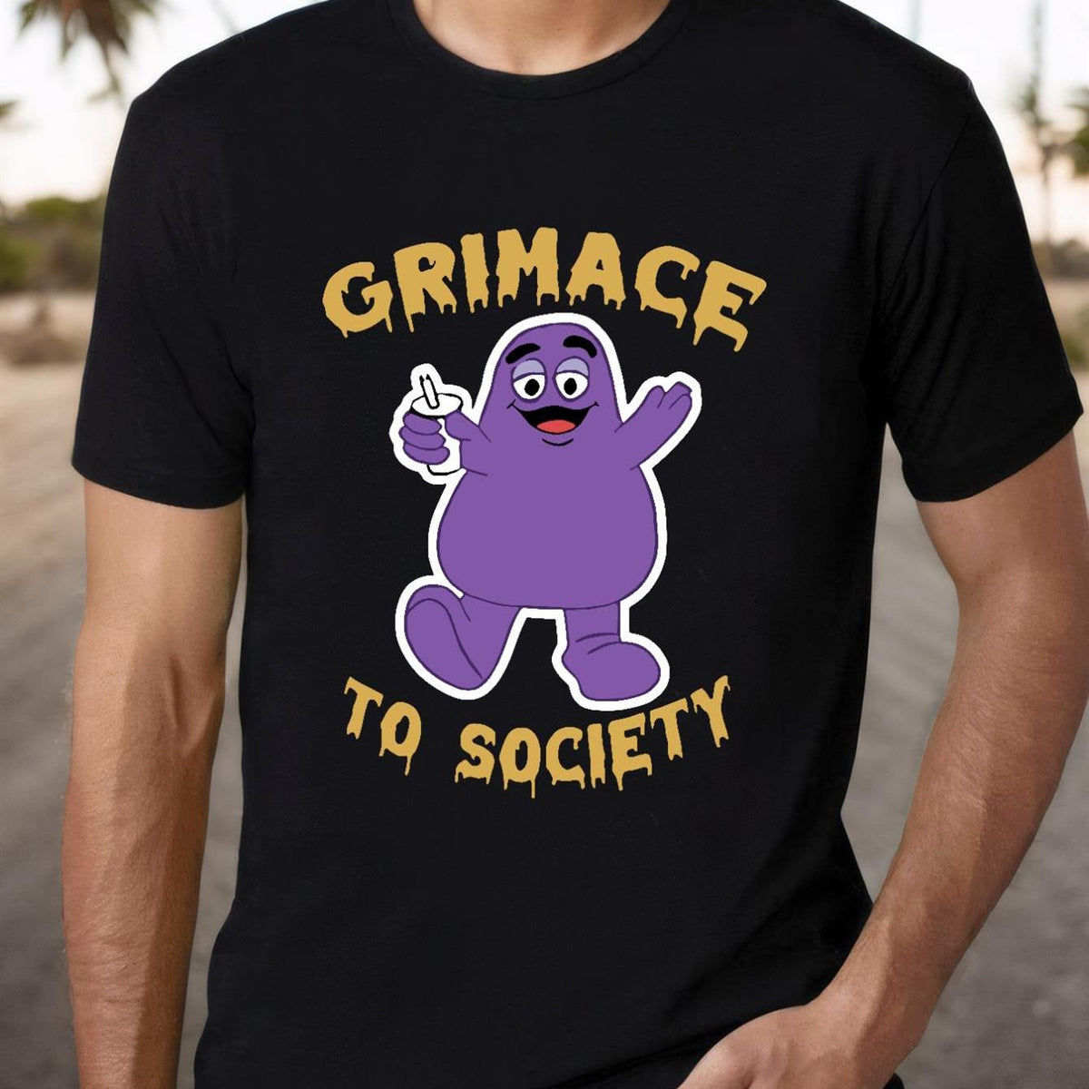 Mens Grimace Cartoon Purple Character Cotton T-Shirt - Grimace to Society Graphic, Breathable Short Sleeve Tee for All Seasons, Casual Round Neck Cotton Shirt, PLUS SIZE