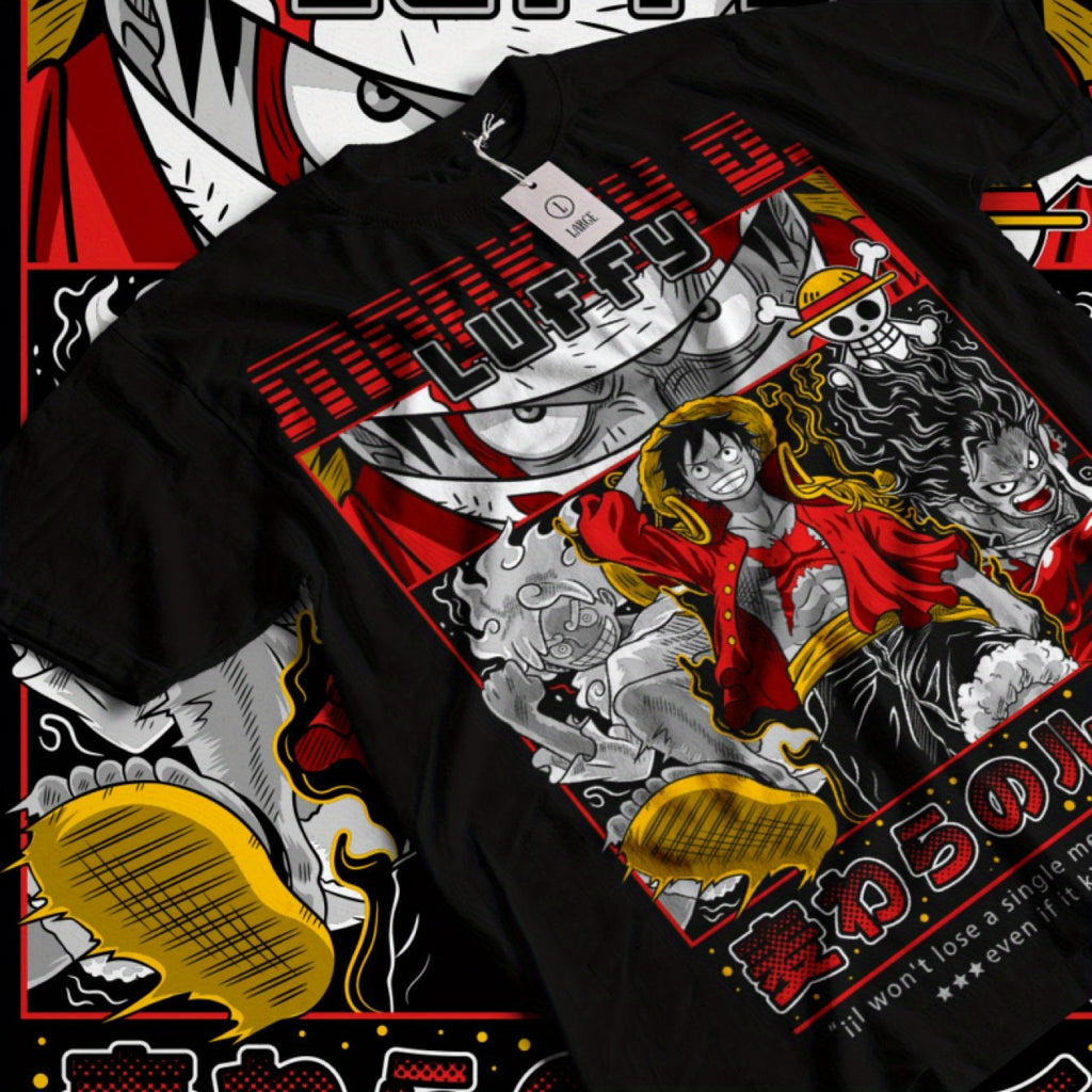 Anime Vintage Unisex T-Shirt - Japanese Manga Print with Vibrant Character Art, Red & Black Theme, Short Sleeve Crew Neck, Soft & Comfortable Fabric, Perfect for Anime Fans, Casual Wear | Vibrant Character Print | Comfortable Fit