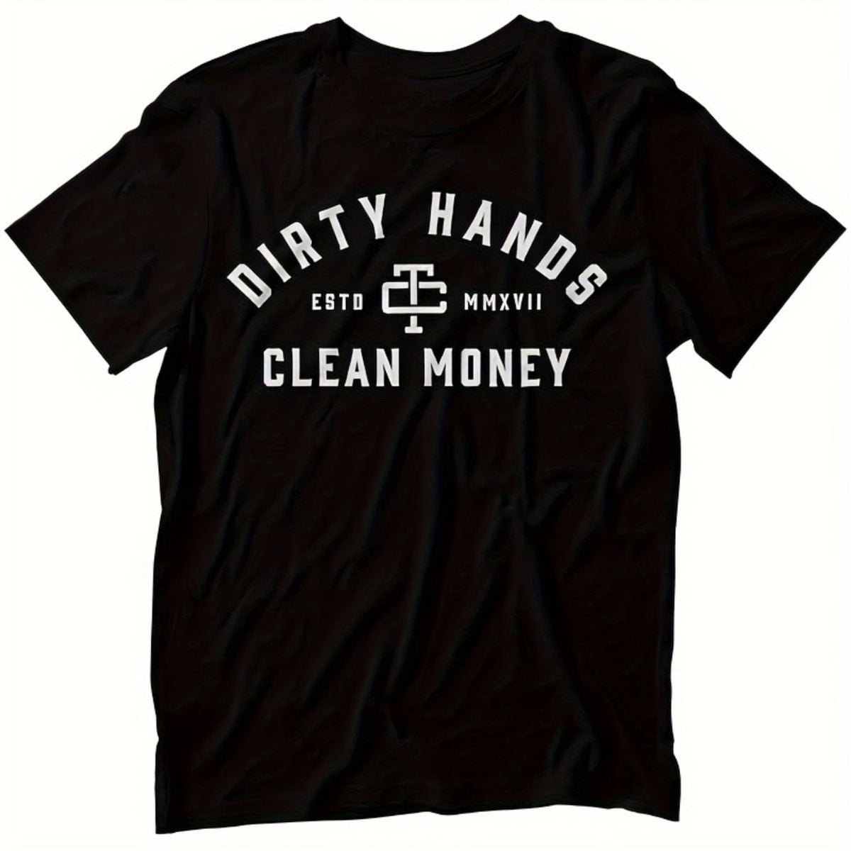 Men's Premium Cotton T-Shirt with Dirty Hands Clean Money Money Print - Casual Crew Neck Short Sleeve Shirt, 180 for all-Season & Professional/Daily Wear - Machine Washable Finance-Themed Apparel for s (Year-Round) 180
